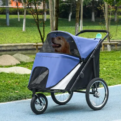 Produktbild von Hundebuggy klappbar mit Gummirädern, Hundewagen faltbar, Haustierbuggy Oxford-Polyester, Blau | 111 x 70 x 97,5 cm | 12,7 kg | Stahlrahmen