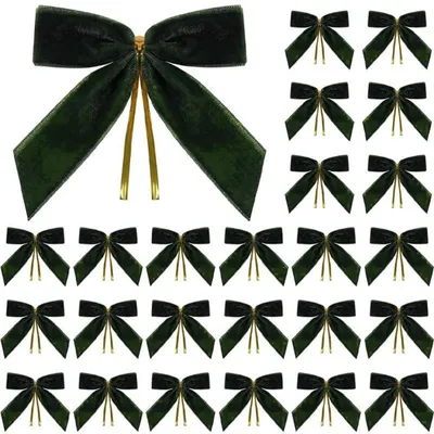 Immagine prodotto di Nastri natalizi in velluto, 24 pezzi, 9x9 cm, verde scuro, per albero di Natale e ghirlanda