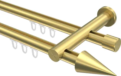 Produktbild von Interdeco Innenlaufstange / Gardinenstange mit Innenlauf Messing-Optik, Typ Platon Savio (Kegel), 20 mm Ø 2-läufig, 120 cm