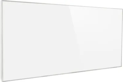 A white infrared heater with a silver frame, shown from a slight angle against a white background.