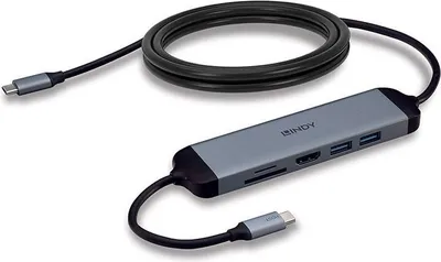 Produktbild von Lindy 43326, Kabelgebunden, USB 3.2 Gen 1 (3.1 Gen 1) Type-C, 100 W, Schwarz, Grau, MicroSD (TransFlash), SD, 5 Gbit/s