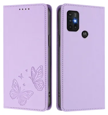 Image de Étui en cuir pour Motorola Moto G30 / G20 / G10, motif papillon, étui à rabat avec porte-appareil, violet clair