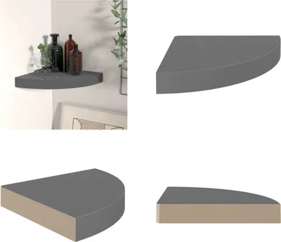 Obrázek produktu pro vidaXL Rohová plovoucí police vysoký lesk šedá 25x25x3,8 cm MDF - Nástěnná police - Nástěnné police - Plovoucí nástěnná police - Plovoucí nástěnná police