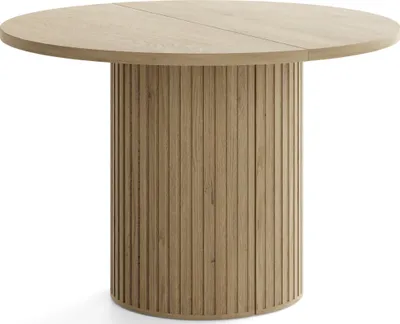 Produktbild von Runder Esstisch Ausziehbar – von 100 cm bis 190 cm Verlängerbar – Esszimmertisch, Küchentisch in Lamellen-Optik, Oval, Säulentisch – Eiche Braun Rustikal