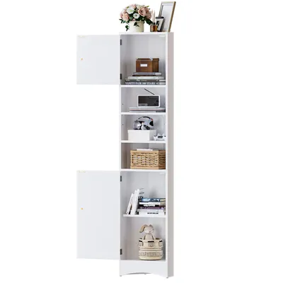 Produktbild von Yorbay 170 cm Badezimmerschrank, mit 2 Türen & 3 offenen Fächern, weiß Platzsparend Hochschrank für Ecke, verstellbaren Einlegeböden