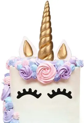 Zdjęcie produktu dla Złota dekoracja na tort w kształcie jednorożca, 14 x 137 cm – urodziny, ślub