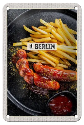 Produktbild von Blechschild Reise 12x18cm Berlin Deutschland Currywurst Essen Schild