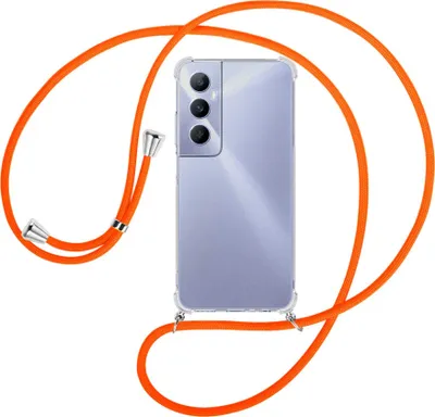 Produktbild von Handykette Backcover-Schutzhülle mit Band (Metall silberfarben) für Realme C65 4G - neonorange