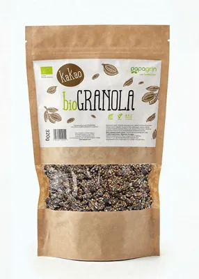 GRANOLA Z KAKAO BEZ DODATKU CUKRÓW BEZGLUTENOWA BIO 320 g - PAPAGRIN