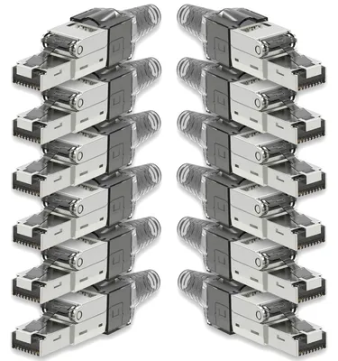 Produktbild von 12x Netzwerkstecker CAT 7 Werkzeuglos RJ45 Netzwerk Stecker Verlegekabel Metall
