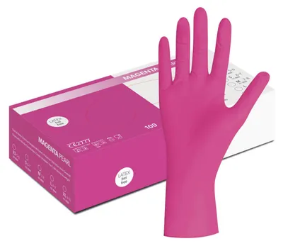 Produktbild von Nitrilhandschuhe Magenta Pink Gr. M | 100 Stück | Latexfreie Einweghandschuhe, Gummihandschuhe in Spenderbox | Koch-/Küchen-Handschuhe & Lebensmittelecht