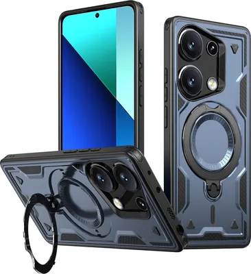 Produktbild von Dual Layer Hülle für Xiaomi Redmi Note 13 Pro 4G/Poco M6 Pro 4G Metall Ring Ständer Magnetisch Stoßfest Militär Handyhülle Blau