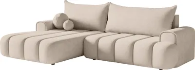 Image de Selsey DANDELINO - Canapé d'angle avec fonction sommeil, espace de rangement et housse en velours, beige gris, gauche