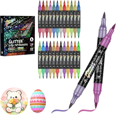 Imagen del producto de Lápices de acuarela de doble punta, set de 24 unidades, 48 colores, rotulador tipo pincel para caligrafía