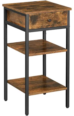 Image de Table de chevet industrielle avec tiroir et 2 étagères, dimensions : 35 x 35 x 70 cm