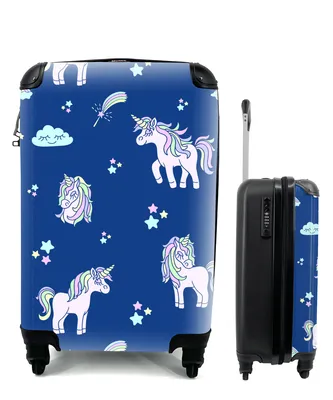 Produktbild von MuchoWow® Koffer Handgepäck Trolley Rollkoffer Kleine Reisekoffer mit 4 Rollen - Einhorn - Sterne - Muster - Cabin Size < 55x40x23 cm & 55x40x20 cm - Fotokoffer - Kabinenkoffer - Boardgepäck - Reise-Box - Reisekoffer - Reisegepäck - Koffer mit Bild - Trolley für Kinder