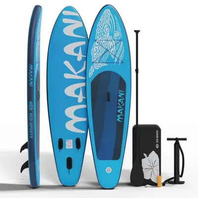 Produktbild von Stand Up Paddle Board MAKANI Blau Allround SUP Komplettset 320 cm Drop-Stitch-Kern bis 120 kg 3 Finnen Tragetasche Anfänger Fortgeschrittene aufblasbar