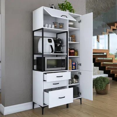 Immagine prodotto di Lotzorai - Credenza, 100x40x199h cm Bianco, 8 Ripiani