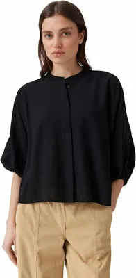 Produktbild von OPUS Fylora Bluse Gr. 40 Schwarz mit Stehkragen und verkürzten Ärmeln