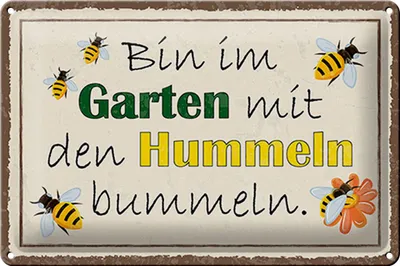 Produktbild von Blechschild bin im Garten Hummeln bummeln, 30x20 cm, Insekt Kleingarten Garten Hummel