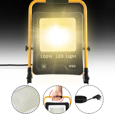 Image de Projecteur de chantier ACXIN 100W LED, Lampe de travail LED, Projecteur, avec étrier pliable et câble d'alimentation, IP66 étanche (Blanc chaud)