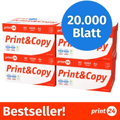 Produktbild von print24 Druckerpapier Kopierpapier 20000 Blatt 40 x 500 A4 80g Premium Weiß PEFC