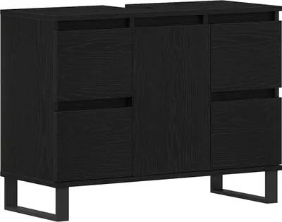 Produktbild von vidaXL Badezimmerschrank mit Tür Schwarz Eichen-Optik 80 x 33 x 60 cm