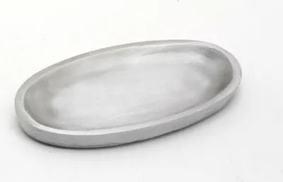 Produktbild von Kerzenteller oval 12 x 6 cm Aluminium Silber matt für Ovalkerzen, Ellipsen, Hochzeitskerzen, Taufkerzen