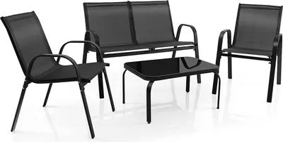 Produktbild von GOPLUS 4 tlg. Gartenmöbel-Set, 2 Gartenstühle, 1 Doppelter Gartenstuhl mit 1 Couchtisch, Gartenmöbel Set für Balkon Terrasse Garten