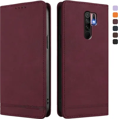 Image de Etui pour Xiaomi Redmi 9, étui rétro en cuirPolyuréthaneavec support et fentes pour cartes Rouge
