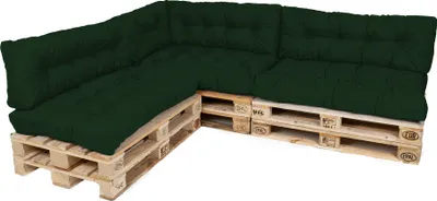 Produktbild von TexDeko Garden Palettenkissen 120x80x18cm wasserabweisend gesteppt Sitzauflage für Europaletten, UV-beständig (7-TLG Set, Dunkelgrün)
