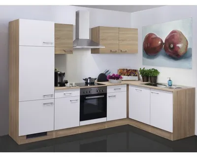 Obrázek produktu pro Rohová kuchyňská linka se spotřebiči Flex Well Samoa 280x170 cm barva čela bílá sonoma dub matná barva korpusu sonoma dub