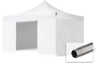 Produktbild von TOOLPORT 4x4m Stahl Faltpavillon, inkl. 4 Seitenteile, weiß