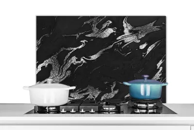 Obrázok produktu pre MuchoWow® Splashback Kuchyňa - Kuchynský backsplash - Ochrana steny pre sporák a drez Mramor - čierna - strieborná - luxusná 80x55cm Alu-Dibond