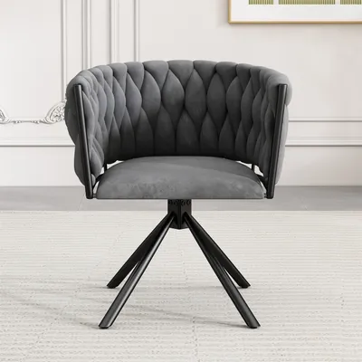 Produktbild von Samt-Esszimmerstuhl(1 Stk)heller Luxus-Wohnzimmer-Schlafzimmer-Drehstuhl, Freizeit-Drehstuhl mit vier Stützbeinen aus Metall