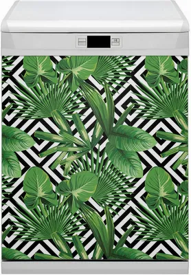 Produktbild von Magnet Folie für Geschirrspüler Küche Magnetmatte 60x80 cm  Nachbildung Geschirrspüle  - Geometrische Blätter