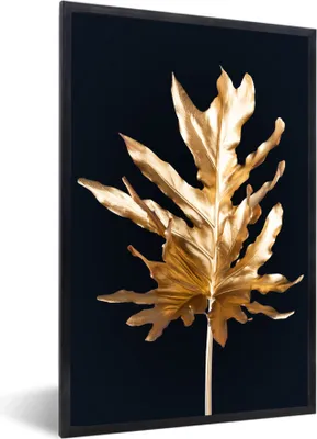 Produktbild von MuchoWow® MuchoWow® Gerahmtes Poster Schwarz und Gold - Blätter - Chic 60x90 cm - Poster mit zchwarzem Bilderrahmen - Kunst