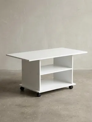 Produktbild von Design Couchtisch WL5.738 95 x 51 x 54,5 cm Weiß Drehbar mit Rollen, Wohnzimmertisch Coffee Table, Sofatisch Loungetisch Holz, Kaffeetisch mit Stauraum