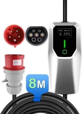 Image de Chargeur EV portable de 8 m, triphasé 11 kW/22 kW, monophasé 3,5 kW/7 kW, type 2, pour voitures électriques et hybrides rechargeables