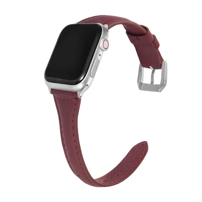 Produktbild von FFO2World 14 mm schlankes Lederarmband für Apple Watch 42/44/45/46/49 mm (Serie 1–11, SE, Ultra) – elegantes Echtleder-Armband – Rot