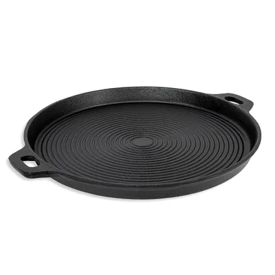 Produktbild von Kochmann Gusseisen Grillplatte rund 35 cm – Hochwertige Grillpfanne für Gasgrill, Holzkohlegrill & offenes Feuer – Perfekte Hitzespeicherung - KEG07