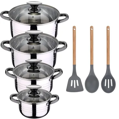 Kochtopf-Set 8-tlg. Edelstahl Induktion + 3 Silikonhelfer
