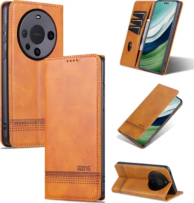 Obrázek produktu pro Kožené pouzdro pro Huawei Mate 60 Pro, skládací peněženkové pouzdro s magnetickým uzávěrem a stojánkem Žluť