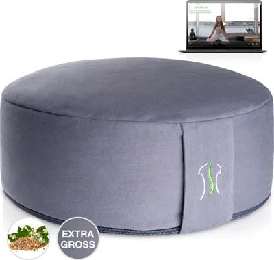 Produktbild von BACKLAxx® Bezug Meditationskissen inkl. Videokurs mit Buchweizen Füllung Yogakissen - Sitzhöhe 15cm und Sitzbreite 35cm Joga Sitzkissen