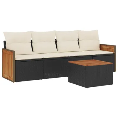 Produktbild von 5-tlg. Garten-Sofagarnitur mit Kissen Schwarz Poly Rattan
