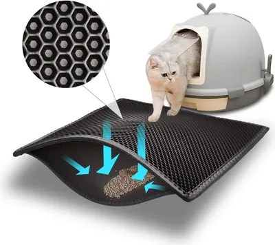 Produktbild von Katzenstreumatte, Katzenstreumatte, große Größe, Unterlage für Katzentoiletten, Wabenmuster, wasserdicht, doppellagig, Wabenmuster (61 cm x 38 cm, Schwarz)