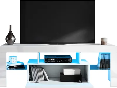 Produktbild von SONNI TV Lowboard Weiß Hochglanz Breite 130cm TV-Schränke mit LED-Beleuchtung