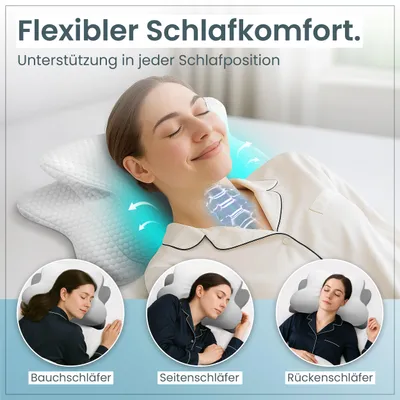 Produktbild von Orthopädisches Nackenstützkissen bei Nackenschmerzen aus hochwertigem Memory Foam - Ergonomisches Nackenkissen - Kopfkissen für Seiten-, Rücken- & Bau