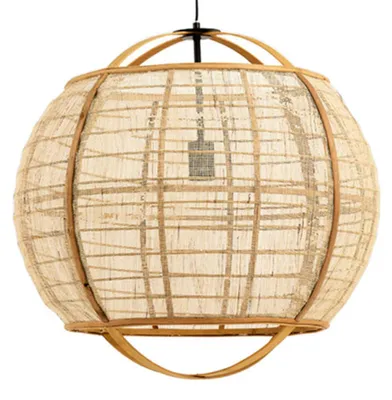 Zdjęcie produktu dla Lampa wisząca - naturalny - Reeva - bambus len - Ø 50cm - E27 - 2972113 - Light & Living