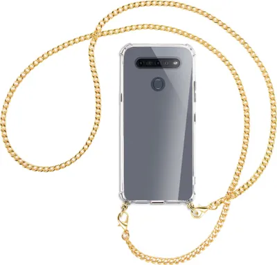 Produktbild von Handykette Backcover-Schutzhülle mit Band (Metall goldfarben) für LG K51S LM-K510 - goldfarbene Kette